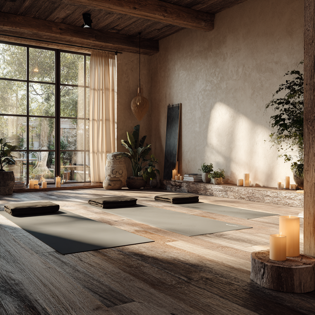 Група людей практикує йогу на заході сонця